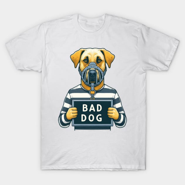 Illustrated Muzzled Dog Prisoner T-Shirt by Shawn's Domain